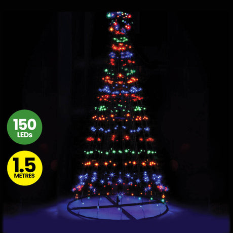 Christmas By Sas 1.5m Solar Powered Tree With Star Metal Frame 150 LED Bulbs