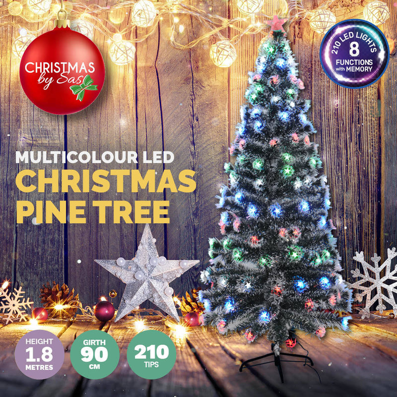 Christmas By Sas 1.8m Pine Tree 210 Multi-Colour LED Lights With 8 Functions