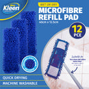 Xtra Kleen 12PCE Microfibre Replacement Mop Pads Machine Washable 12.5 x 40cm