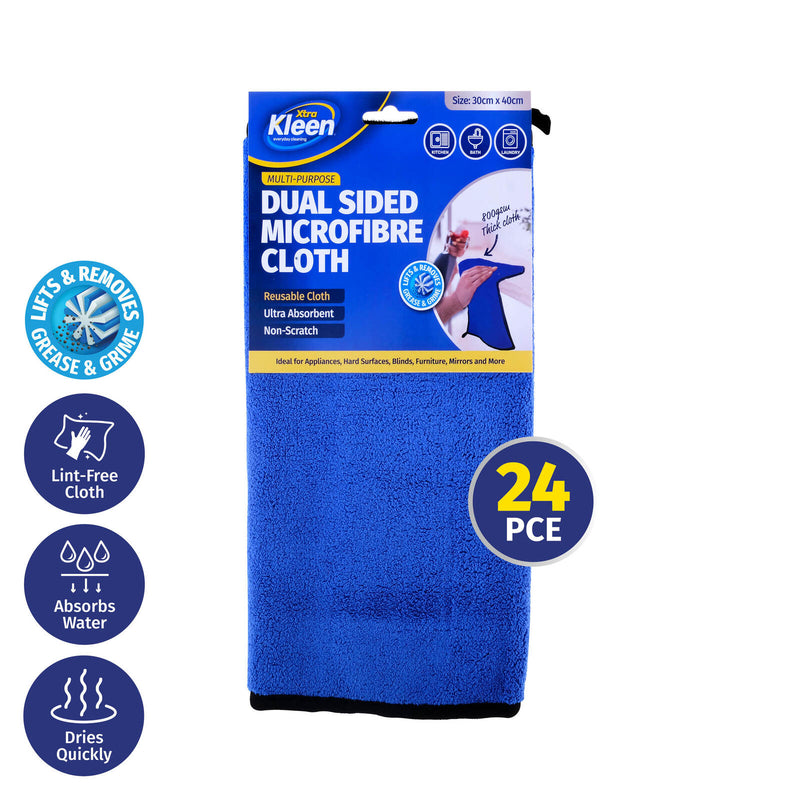 Xtra Kleen 24PCE Dual Sided Microfibre Cloth Non-Scratch Lint Free 30 x 40cm