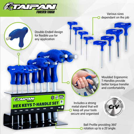 Taipan® 8PCE T-Handle Set Double Ended Hex Keys Premium Quality Steel