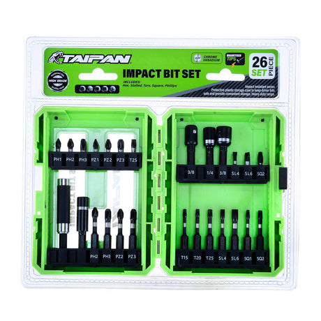 Taipan® 26PCE Impact Bit Set Magnetic Tips Various Heads Storage Case