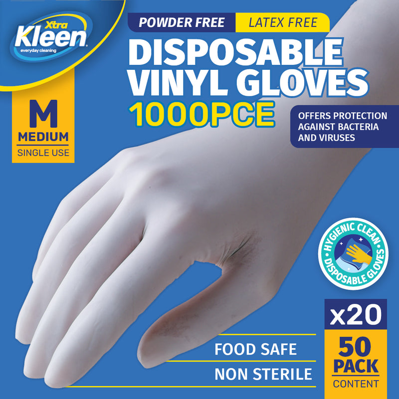 Xtra Kleen 1000PCE Disposable Gloves Latex & Powder Free Food Safe Size M