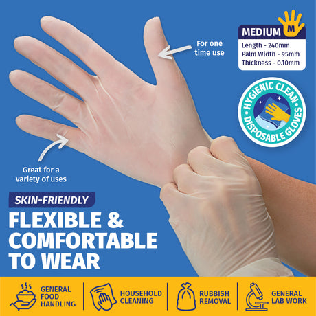 Xtra Kleen 1000PCE Disposable Gloves Latex & Powder Free Food Safe Size M