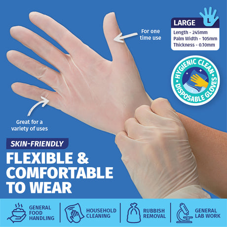 Xtra Kleen 1000PCE Disposable Gloves Latex & Powder Free Food Safe L Sizing