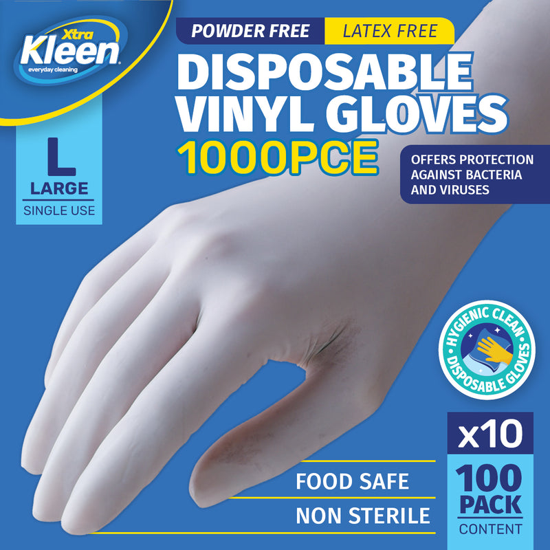 Xtra Kleen 1000PCE Disposable Gloves Latex & Powder Free Food Safe L Size