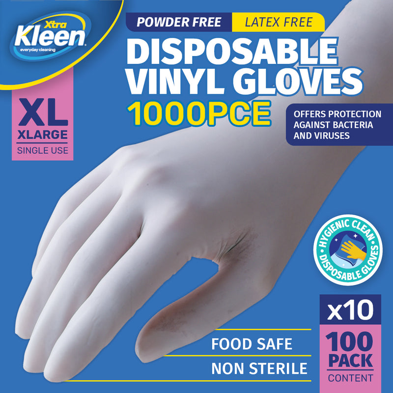 Xtra Kleen 1000PCE Disposable Gloves Latex & Powder Free Food Safe XL Size