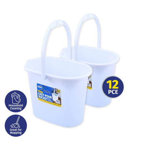 Xtra Kleen 12PCE 9.5L Buckets Easy Pour Spout Strong Durable 23.5 x 35cm