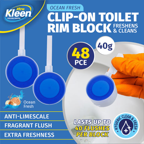 Xtra Kleen 48PCE Clip On Deodorisers Ocean Fresh Scent Anti Limescale 40g