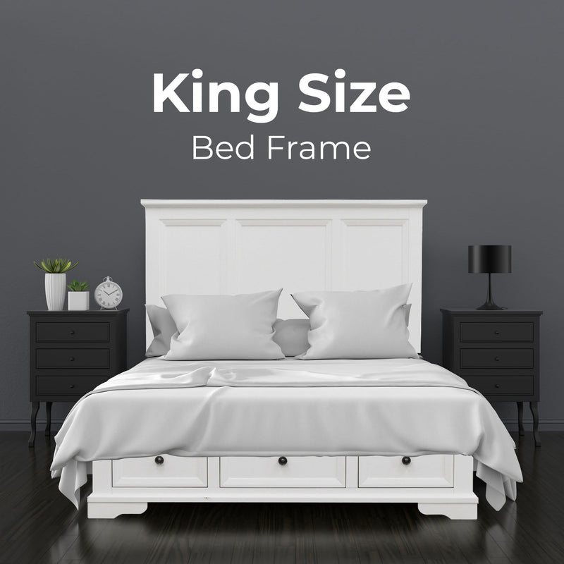 Celosia 4pc King Bed Frame Bedroom Suite Timber Bedside Tallboy Package - White