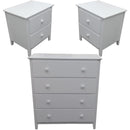 Wisteria Bedside Tallboy 3pc Bedroom Set Drawers Nightstand Storage Cabinet -WHT