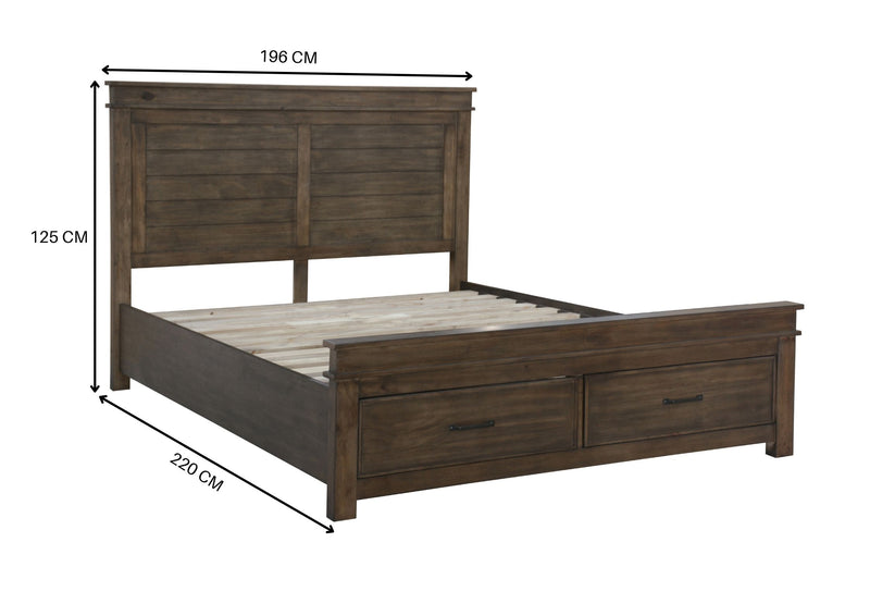 Lily 4pc King Bed Suite Bedside Tallboy Bedroom Furniture Package - Rustic Grey