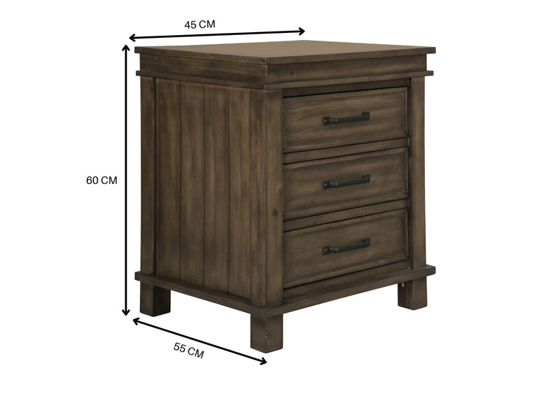 Lily 4pc Queen Bed Suite Bedside Tallboy Bedroom Furniture Package - Rustic Grey