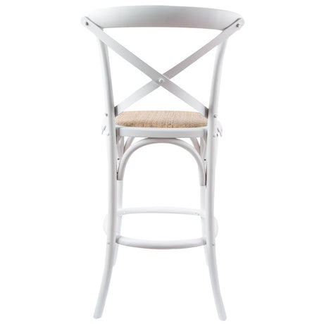 Aster 3pc Crossback Bar Stools Dining Chair Solid Birch Timber Rattan Seat White