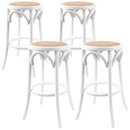 Aster 4pc Round Bar Stools Dining Stool Chair Solid Birch Wood Rattan Seat White