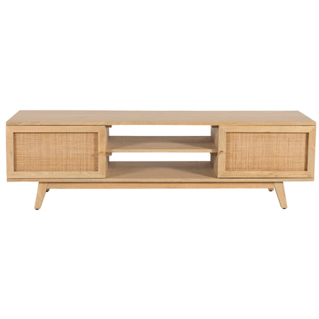 Olearia  ETU Entertainment TV Unit 150cm Solid Mango Wood Rattan 2 Door Natural