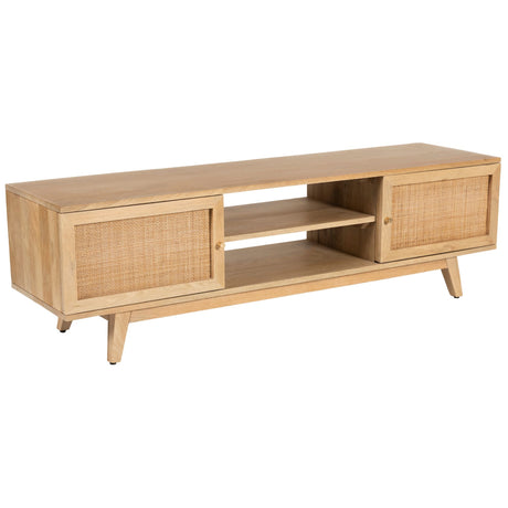 Olearia  ETU Entertainment TV Unit 150cm Solid Mango Wood Rattan 2 Door Natural