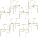 Anemone  Set of 8 Wishbone Dining Chair Beech Timber Replica Hans Wenger - White