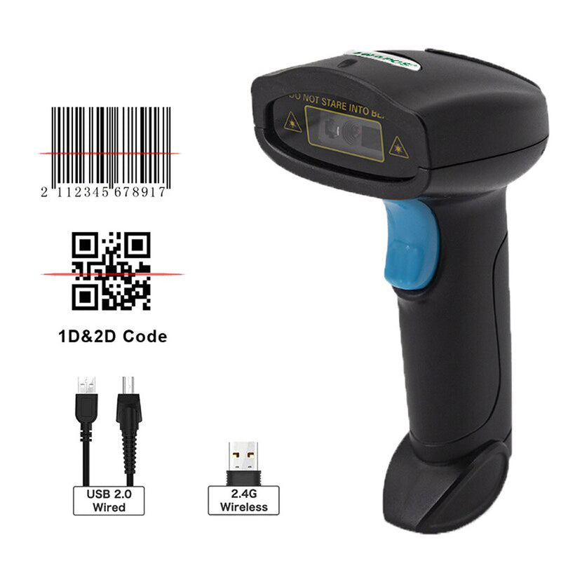 Wireless Barcode QR Bar Code Screen Scanner Data 1D 2D Reader USB Cable Mobile Payment Store