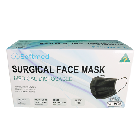 Level 3 Surgical Face Mask Australia Made - Black 50 Masks