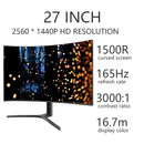 27" Curved LED Panel 2560x1440p Refresh Rate 165HZ Monitor Aspect Ratio 16:9