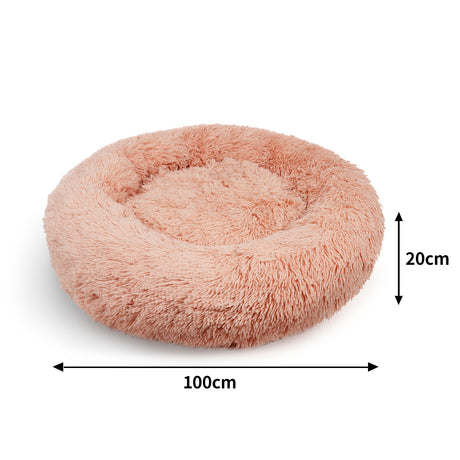 Pet Dog Bedding Warm Plush Round Comfortable Nest Comfy Sleep kennel Pink XL 100