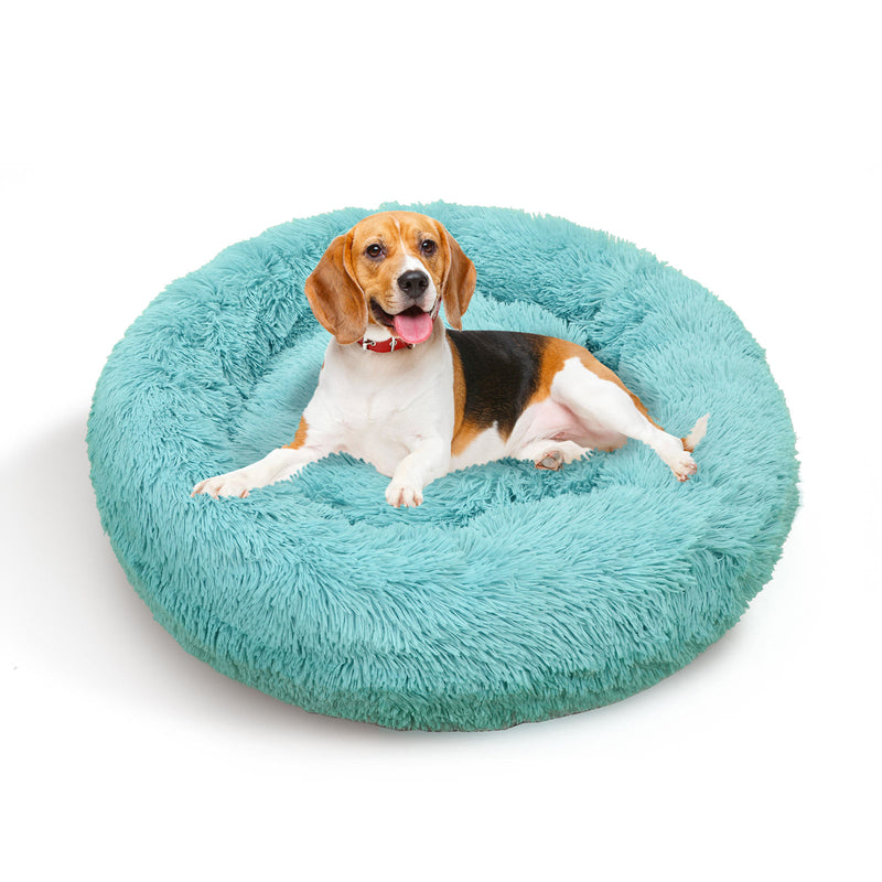 Pet Dog Bedding Warm Plush Round Comfortable Nest Comfy Sleep Kennel Green 100cm