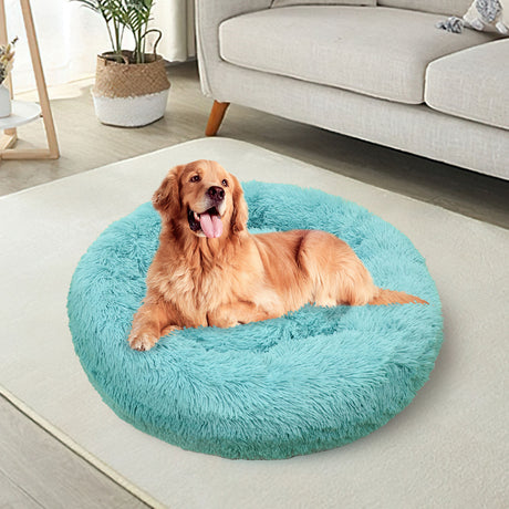 Pet Dog Bedding Warm Plush Round Comfortable Nest Comfy Sleep Kennel Green 100cm