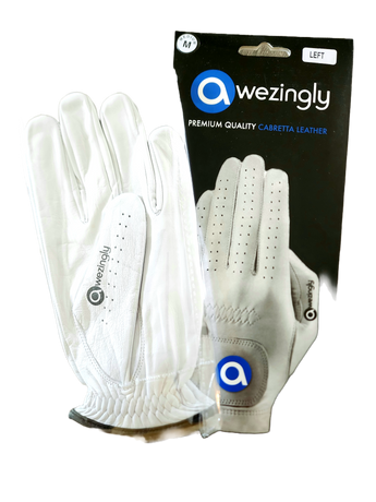 Awezingly Premium Quality Cabretta Leather Golf Glove for Men - White (L)