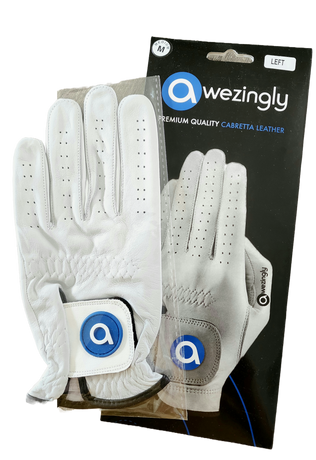 Awezingly Premium Quality Cabretta Leather Golf Glove for Men - White (L)