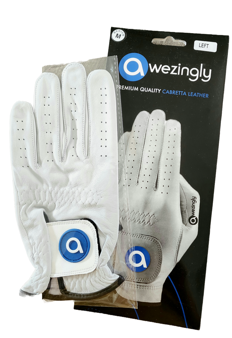 Awezingly Premium Quality Cabretta Leather Golf Glove for Men - White (M)