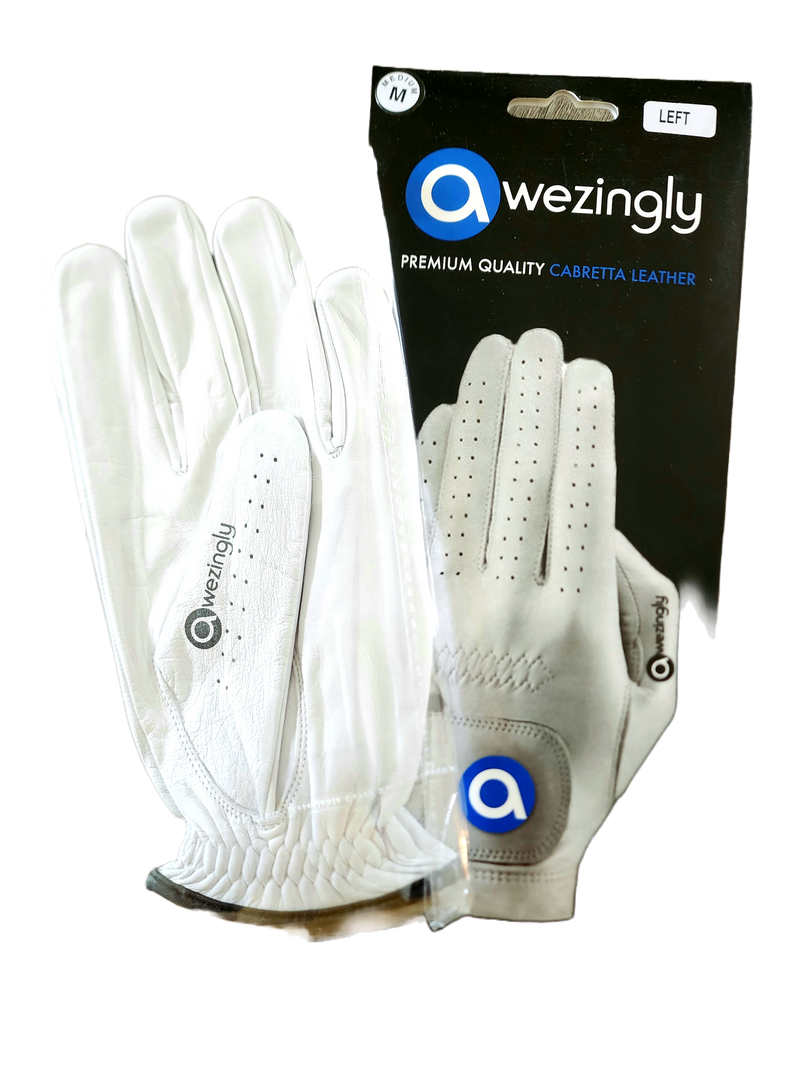 Awezingly Premium Quality Cabretta Leather Golf Glove for Men - White (M/L)