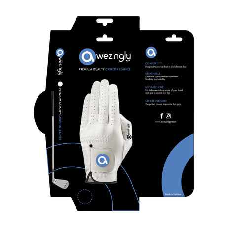 Awezingly Premium Quality Cabretta Leather Golf Glove for Men - White (M/L)