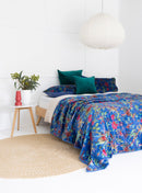 Velvet Frida Kantha Quilt Cotton Quilt Patchwork Quilt Handamade Floral Quilt Comforter Bedspread Blanket -Bird of Paradise Navy - Double