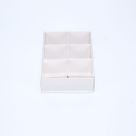 100 Pack of White Card Chocolate Sweet Soap Product Reatail Gift Box - 6 Bay Compartments - Clear Slide On Lid - 12x8x3cm