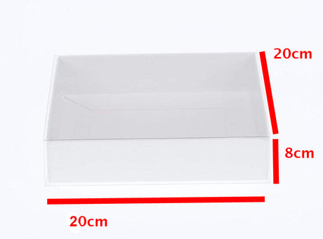 100 Pack of White Card Square Box - Clear Slide On Lid - 20 x 20 x 8cm -  Large Beauty Product Gift Giving Hamper Tray Merch Fashion Cake Sweets Xmas