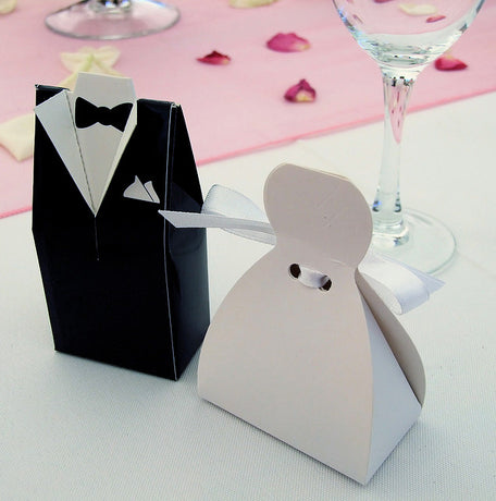 10 Pack of 5 Bride Gown and 5 Groom Tux Wedding Bridal Bomboniere Favor Candy Choc Almond Box - NW