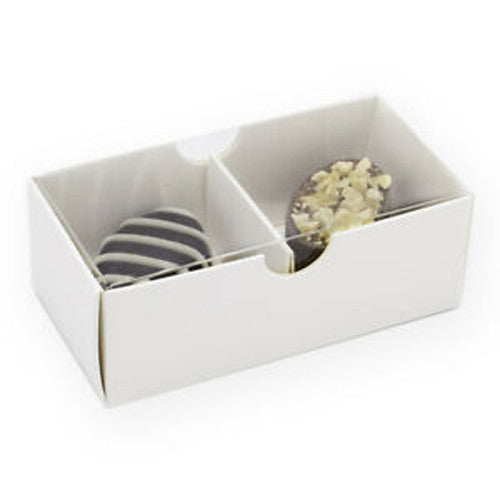 10 Pack of White Card Chocolate Sweet Soap Product Reatail Gift Box - 2 Bay Compartments - Clear Slide On Lid - 8x4x3cm