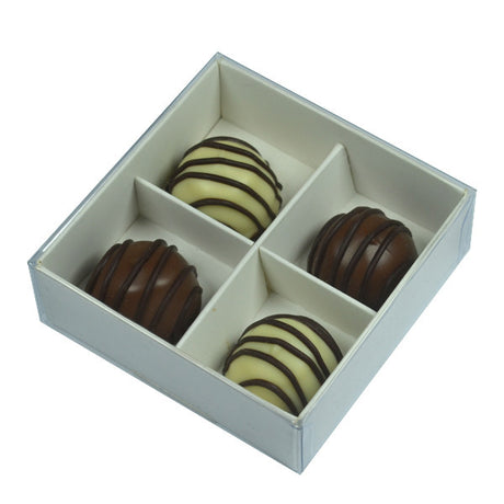 10 Pack of White Card Chocolate Sweet Soap Product Reatail Gift Box - 4 Bay Compartments - Clear Slide On Lid - 8x8x3cm