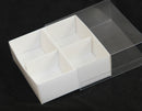 10 Pack of White Card Chocolate Sweet Soap Product Reatail Gift Box - 4 Bay Compartments - Clear Slide On Lid - 8x8x3cm