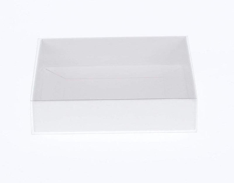 10 Pack of 15cm Square Invitation Coaster Favor Function product Presentation Cookie Biscuit Patisserie Gift Box - 4cm deep - White Card with Clear Slide On PVC Lid