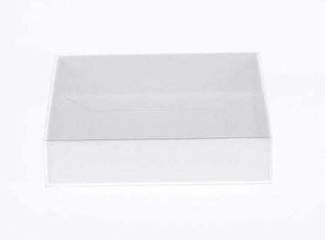 10 Pack of White Card Box - Clear Slide On Lid - 17 x 25 x 5cm -  Large Beauty Product Gift Giving Hamper Tray Merch Fashion Cake Sweets Xmas