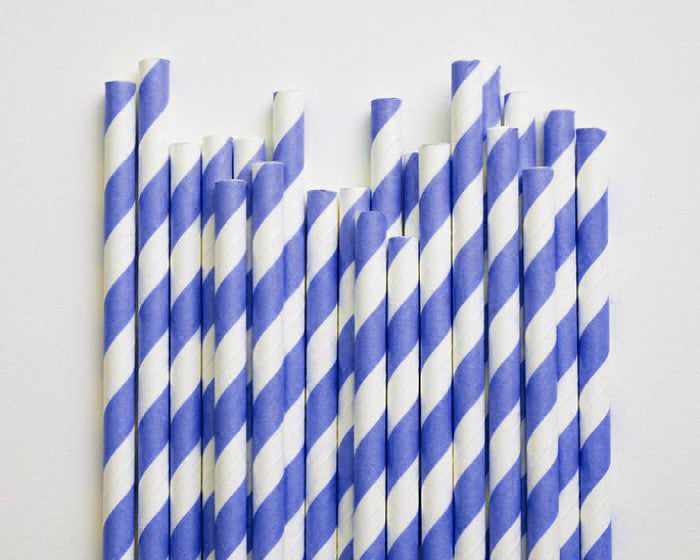 200 Pack Blue White Drinking Straws Biodegradable Eco Paper Birthday Party Event Bistro Bar Cafe Take Away