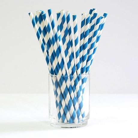 200 Pack Blue White Drinking Straws Biodegradable Eco Paper Birthday Party Event Bistro Bar Cafe Take Away