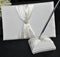 White Wedding Guest Book Register with Silver Pen Matching Stand Set 36 Lined Pages - Ivory Sach Ribbon Cover