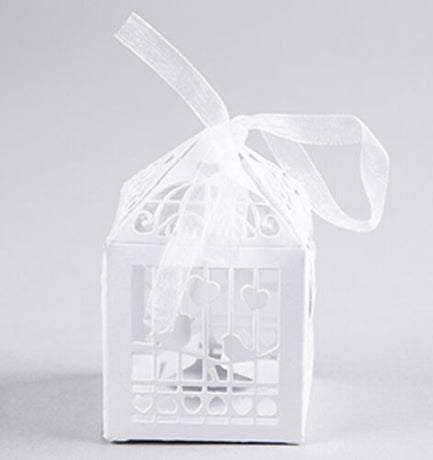 White Dove Bird Heart Wedding Bomboniere Favor Lolly Gift Card Box - 10 Pack