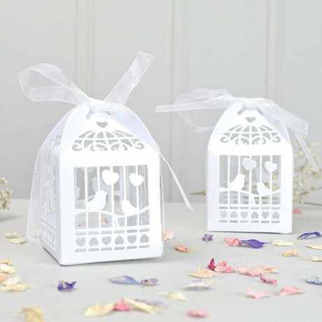 White Dove Bird Heart Wedding Bomboniere Favor Lolly Gift Card Box - 10 Pack