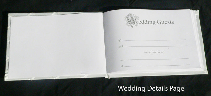 White Wedding Guest Book Register with Silver Pen Matching Stand Set 36 Lined Pages - White Sach Diamante Cover