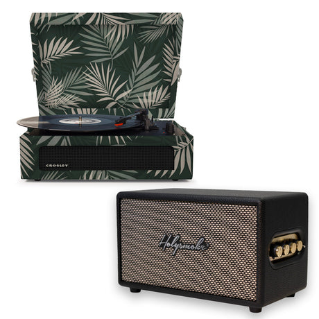 Crosley Voyager Bluetooth Portable Turntable - Botanical + Bundled HolySmoke Bluetooth Retro Speaker - Black