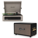 Crosley Voyager Bluetooth Portable Turntable - Grey + Bundled HolySmoke Bluetooth Retro Speaker - Black